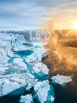  1.5°C දේශගුණික සීමාව සහ සංක්‍රාන්ති ලක්ෂ්‍යය: ගෝලීය උෂ්ණත්වය සෙල්සියස් අංශක 1.5 ඉක්මවා යාම හමුවේ ධ්‍රැවාසන්න අයිස් තට්ටු වේගයෙන් දියවී යාමේ අවදානම